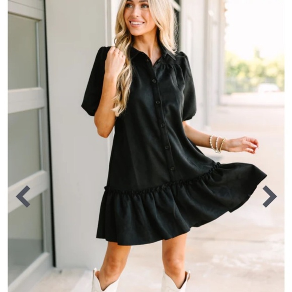 Fate: All Good News Black Faux Suede Blavk Babydoll Dress -NWT size S​